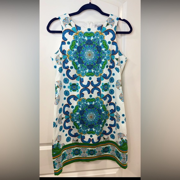 Maggy L Blue Green Paisley Print Shift Dress Size 8 | Bold Retro Boho Mod Look - Picture 2 of 9